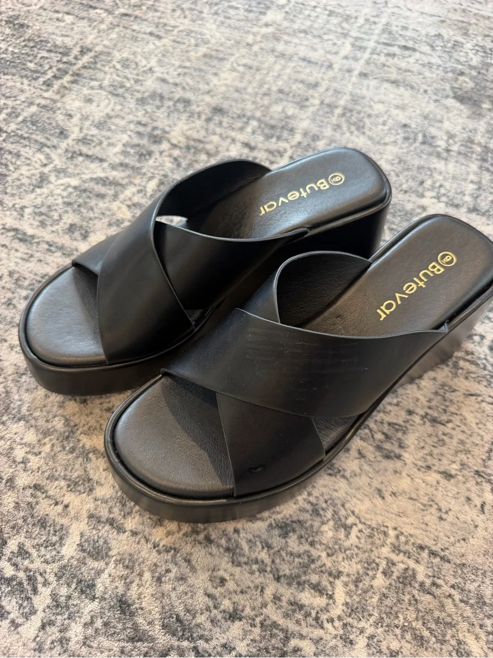 Black Platform Slide Sandals